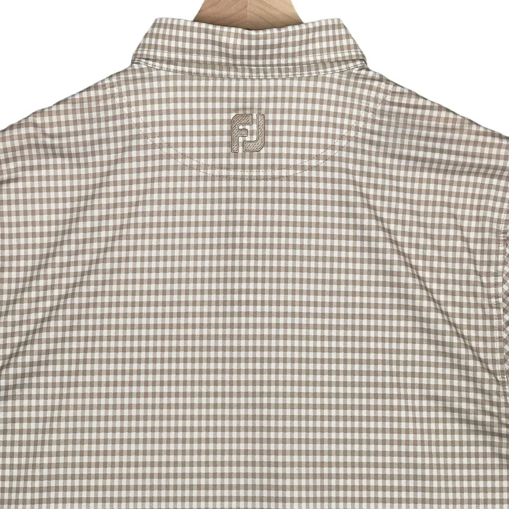 Footjoy Polo Mens Medium Gingham Print Performance Stretch Golf Shirt Neutral - Picture 5 of 8